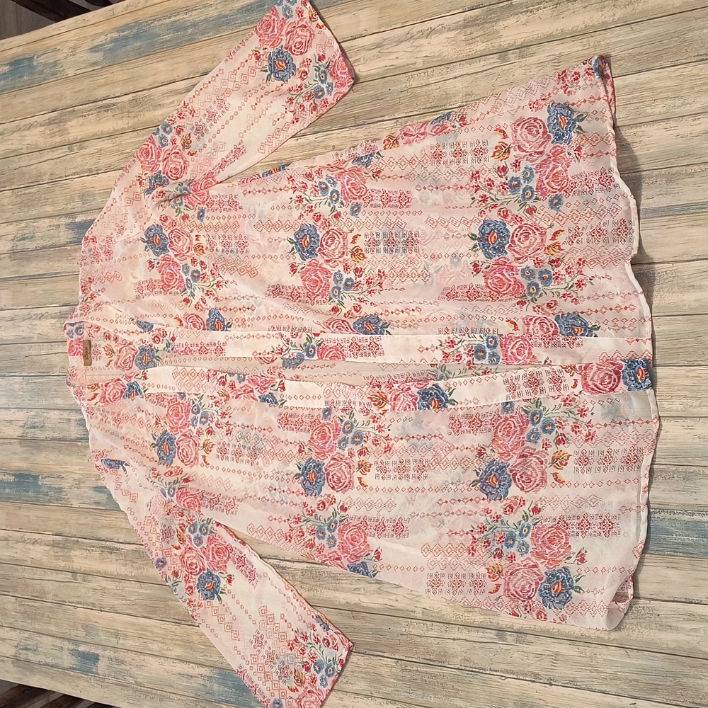 Jorja Floral Sheer Longline Kimono Cardigan Sz L